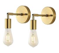 Set of 2 Brushed Brass Bathroom Wall Sconces, Vintage Industrial Style, Post Mount Wall Light, Gold Color