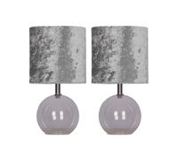Set of 2 Buck - Clear Glass Globe Table Lamps with Grey Velvet Shade