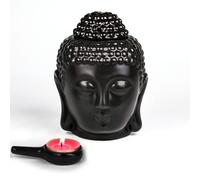 Set of 2 Buddha Head Statue Essential Furnace Oil Candle Burners Ceramic Aromatherapy Diffusers for Yoga Spa Pilates Meditation Room Home Decor Gift (Black)