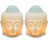 Set of 2 Buddha Head Statue Essential Furnace Oil Candle Burners Ceramic Aromatherapy Diffusers for Yoga Spa Pilates Meditation Room Home Decor Gift (White)