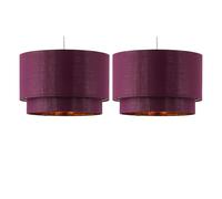 Set of 2 Burgundy Ceiling Light Shades, Easy Fit Pendant, Metallic Gold Inner, Diameter 38cm