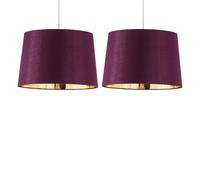 Set of 2 Burgundy Fabric with Gold Inner Easy Fit Light Shades/Lampshades for Ceiling Light or Table Lamps, 28cm Diameter