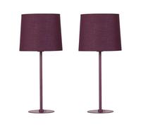 Set of 2 Burgundy Table Lamps or Bedside Lights, Cotton Fabric Shade, Height 40 cm, LED Compatible