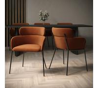 Set of 2 Burnt Orange Velvet Curved Dining Chairs - Isla