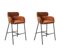 Set of 2 Burnt Orange Velvet Curved Kitchen Stools with Back - Isla