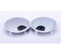 Set of 2 cable passage 50 mm, stainless steel matt look, silver, cable guide for desk, table top, office, conference room