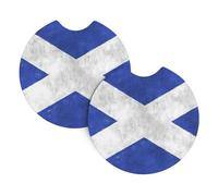 Set Of 2 Car Coasters â€“ Scottish Decorative Auto Cup Mats For Armrest Cup Holders, Non-Slip Rubber Plug-In Coasters With Finger Notches