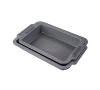 Set of 2 Carbon Steel Roasting Tins Non-Stick Marble Coated Oven Roasting Baking Trays with Silicone Handles Chicken Roast Tray Deep Nesting Baking Dish for Cooking Meat Lasagna Kitchenware