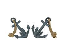 Set of 2 Cast Iron Anchor Bookends with Blue Finish, 4.75 Inch High