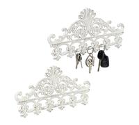 Set of 2 Cast Iron Wall-Mounted Coat Rack Key Antique Style 5 Hooks White-brown