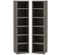 Set of 2 CD Media Display Shelf Unit Tower Rack Adjustable - Mocha Wood