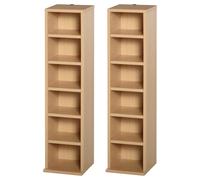Set of 2 CD Media Display Shelf Unit Tower Rack w/ Adjustable Shelves Wood Color