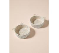 Set of 2 Ceramic Cat Bowls, FAMILY ecru