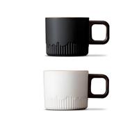 Set of 2 Ceramic Espresso Cups with Wooden Handle, 2.7 Oz/80 ml Porcelain Coffee Mug, Demitasse Tea Cup, Yerba Mate Cup for Latte Cappuccino Mocha Coco (Black & White)