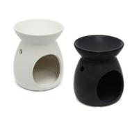 Set of 2 Ceramic Essential Oil Burners, 10cm White and Black Tealight Candle Holders for Wax Melts, Aromatherapy and Fragrance Oil