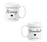 Set of 2 Ceramic Mugs Gift, Promoted to Nanny & Grandad Coffee Cups