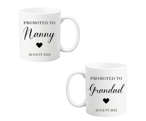 Set of 2 Ceramic Mugs Gift, Promoted to Nanny & Grandad Coffee Cups