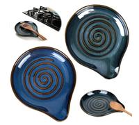 Set of 2 Ceramic Spoon Rest, Salad Bowl, Diameter 13 cm, Large Cooking Spoon Rest for Soup Ladle, Spatula, Dip Bowl for Sushi, Snack, Spices, Sauces, Tapas
