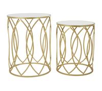 Set of 2 Champagne Finish Side Tables, Nesting Round Tables with Mirrored Glass Tops, Metal Frame Tables Premier Housewares Gold One Size