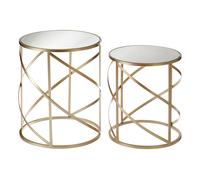 Set Of 2 Champagne Swirl Frame Side Tables, Mirrored Glass Top Accent Tables, Iron Base Nesting Tables Premier Housewares Gold One Size