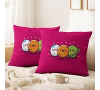 Set of 2 Cheerful, Fun Space Tech, Cartoon Cushion Cover 50 x 50 CM Cute Planets, Outer Space Print Sofa Covers with Invisible Zipper for Bedroom Balcony Sofa Gifts Living Room