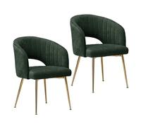Set of 2 Chenille Dining Chairs Upholstered with Curved Back den Legs Armrests - Perfect for Kitchen Living Room and Bedroom Decor