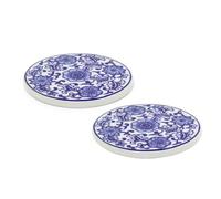 Set of 2 Chinoiserie Style Blue and White Coasters | Round Floral Porcelain Coasters | Ceramic Drinks Mats - 10cm