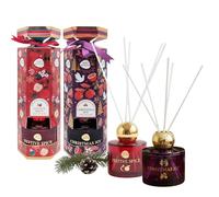 Set Of 2 Christmas Cracker Reed Diffusers - Apple & Cinnamon And Mandarin & Myrrh Scent - Home Fragrance Sticks 100ml - Xmas Oil Diffuser Set