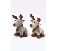 Set of 2 Christmas Reindeer Doorstops in Brown and Grey Homescapes Multi One Size