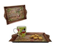 Set Of 2 Christmas Stocking Tea Serving Tray Plastic Drinks Lap Snack Tray 40cm x 26cm