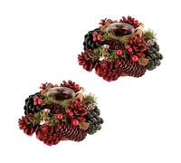 Set of 2 Christmas Tea Light Holder Pine Cone Candle Jars (BG25) | Cinnamon Sticks, Artificial Berries, Tealight Lantern