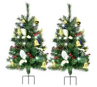 Set of 2 Christmas Tree - Christmas Decorations Outdoor, Prelit Xmas Tree w/ 80 LED Multi-color, for Outside Holiday Display Yard Front Porch Pathway Grave Cemetery Decor