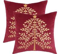 Set of 2 Christmas Tree Throw Pillow Covers 18x18in Xmas Gifts Decorative Red Embroidery Tree Pillowcase Cushion Covers Soft Velvet Pillow Cases for Sofa Couch Bed Car Bedroom Winter New Year Decor