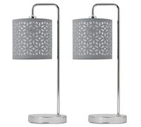 Set of 2 Chrome Arched 46cm Table Lamp with Grey Cut Out Shades
