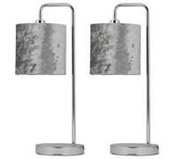 Set of 2 Chrome Arched Table Lamps with Grey Crushed Velvet Shades