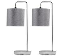 Set of 2 Chrome Arched Table Lamps with Grey Glitter Shades