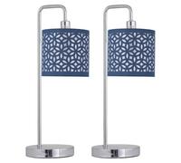 Set of 2 Chrome Arched Table Lamps with Navy Blue Laser Cut Shades