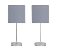 Set of 2 Chrome Stick Table Lamps with Grey Cotton Shades