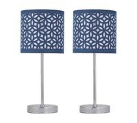 Set of 2 Chrome Stick Table Lamps with Navy Blue Laser Cut Shades