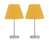 Set of 2 Chrome Stick Table Lamps with Ochre Fabric Shades