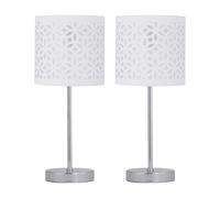 Set of 2 Chrome Stick Table Lamps with White Laser Cut Shades