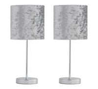 Set of 2 Chrome Touch Operated Table Lamp with Grey Crushed Velvet Shades First Choice Lighting Silver One Size