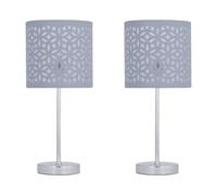 Set of 2 Chrome Touch Operated Table Lamps with Grey Cut Out Shades First Choice Lighting Silver One Size