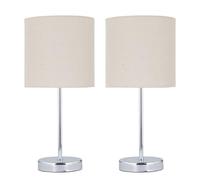 Set of 2 Chrome Touch Operated Table Lamps with Natural Linen Shades