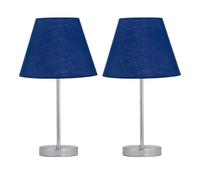 Set of 2 Chrome Touch Operated Table Lamps with Navy Blue Shades