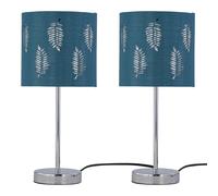 Set of 2 Chrome Touch Operated Table Lamps with Teal Fern Shades First Choice Lighting Silver One Size