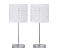 Set of 2 Chrome Touch Operated Table Lamps with White Cut Out Shades
