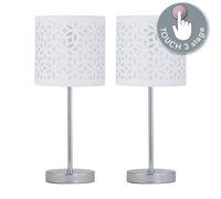 Set of 2 Chrome Touch Operated Table Lamps with White Cut Out Shades First Choice Lighting Silver One Size