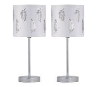 Set of 2 Chrome Touch Operated Table Lamps with White Fern Shades First Choice Lighting Silver One Size