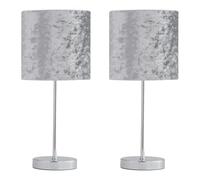 firstchoicelighting Set of 2 Chrome Touch Operated Table Lamps or Bedside Lights, Modern Design, Grey Crushed Velvet Shades, Height 35cm, LED Compatible